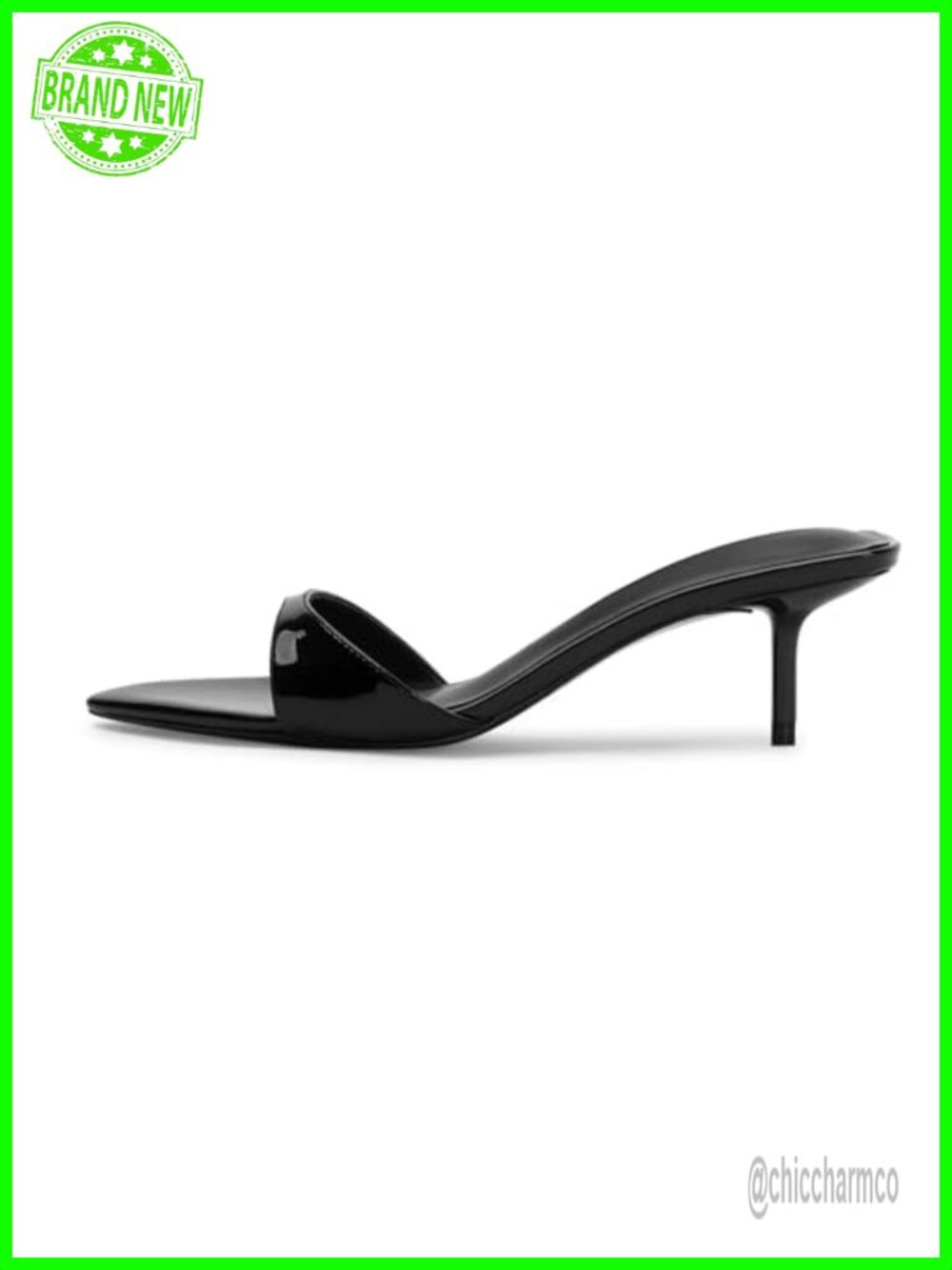 Kitten Heel Mule Heeled Sandals for Women - Slip On PU Leather Slide